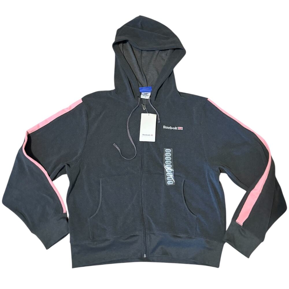 Reebox | Gray Pink Hooded Zip Front Jacket Women Size XL NWT